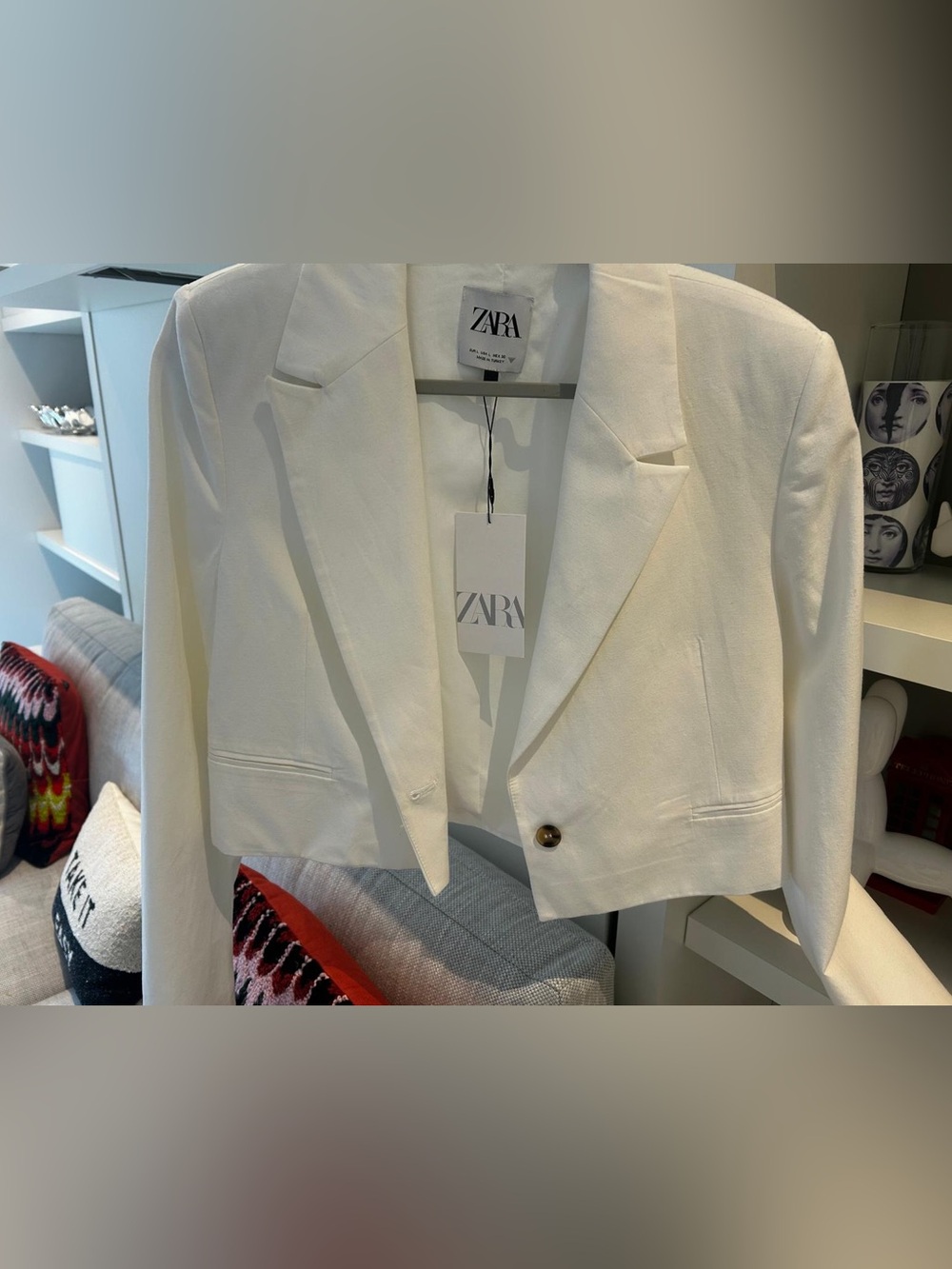 Zara Cream Cropped Single-Button Blazer